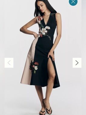 By Anthropologie Sleeveless V-Neck Deco A-Line Dress Medium : Black Floral NWT
